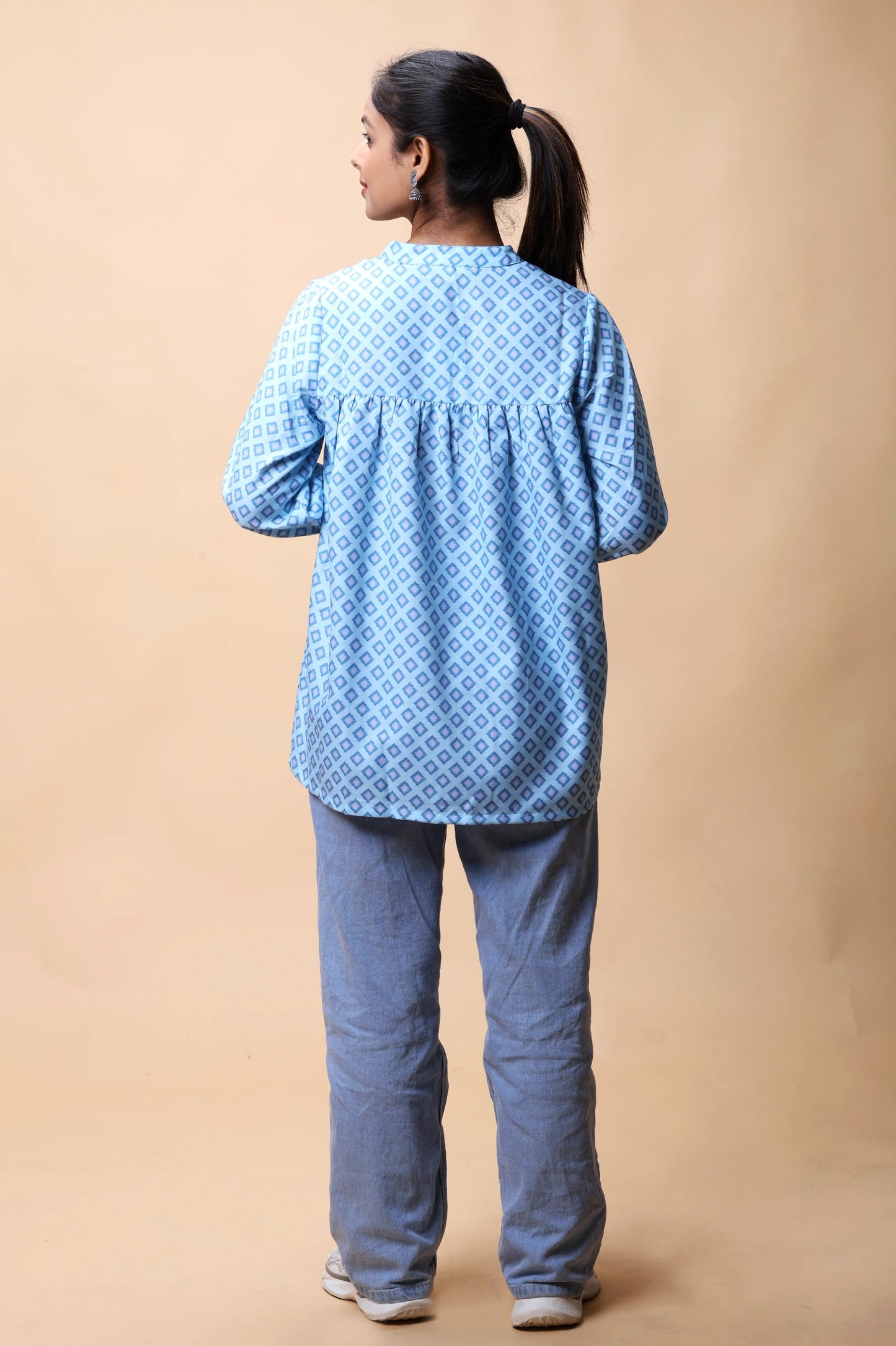 Shop Aqua Blue Empire Line Printed Short Kurti For Women online at allthere.in