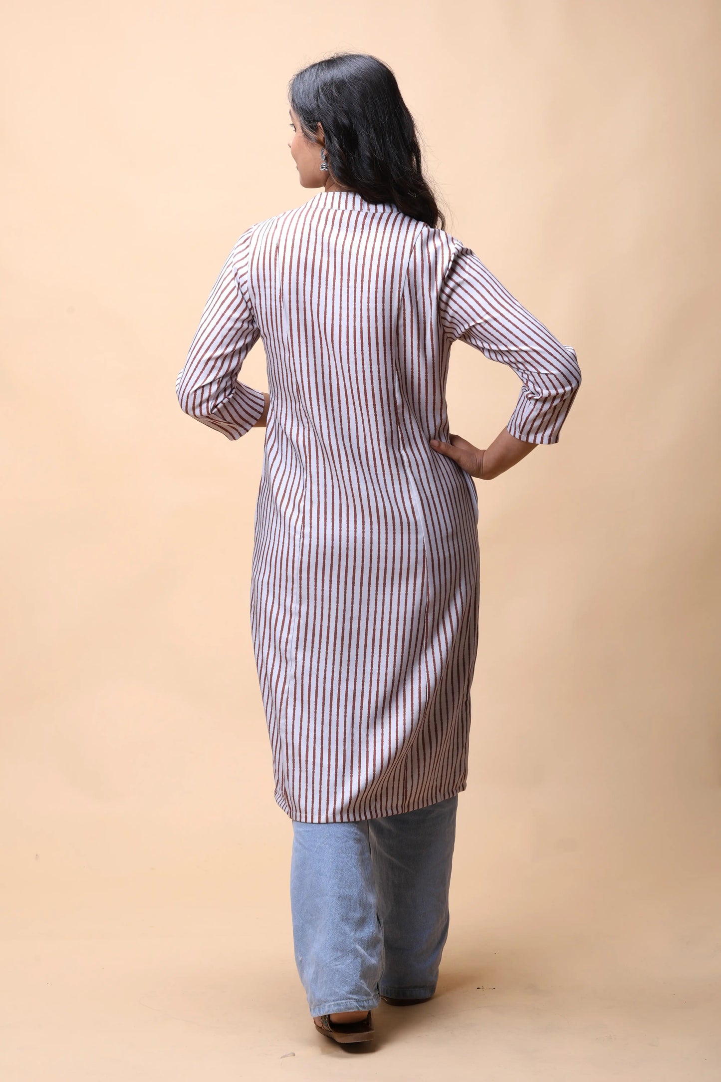 Shop Brown Printed Front Slit Long Kurta For Women online at allthere.in