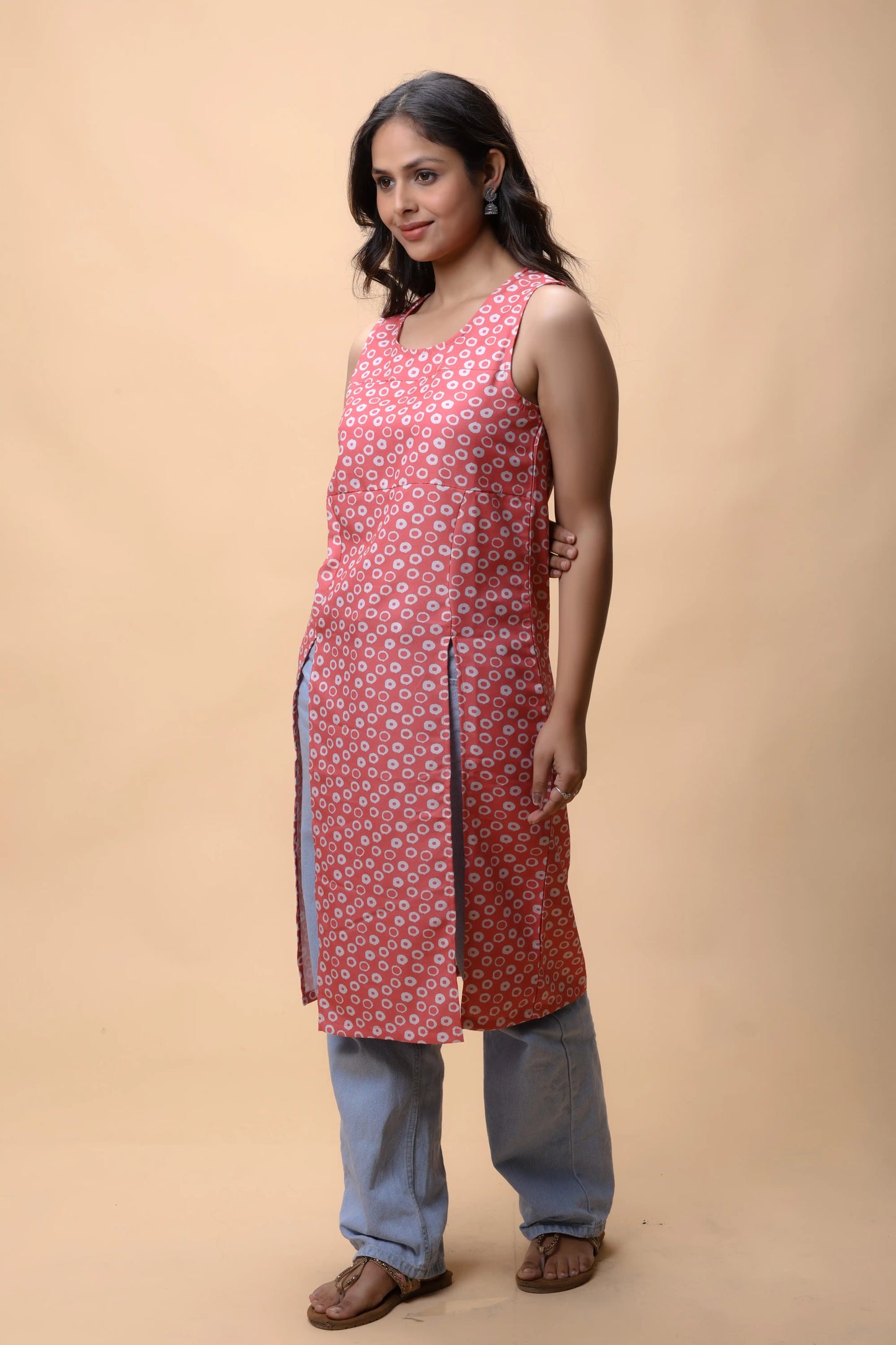 Shop Rose Pink Printed 2 Slit Long Kurta For Women online at allthere.in