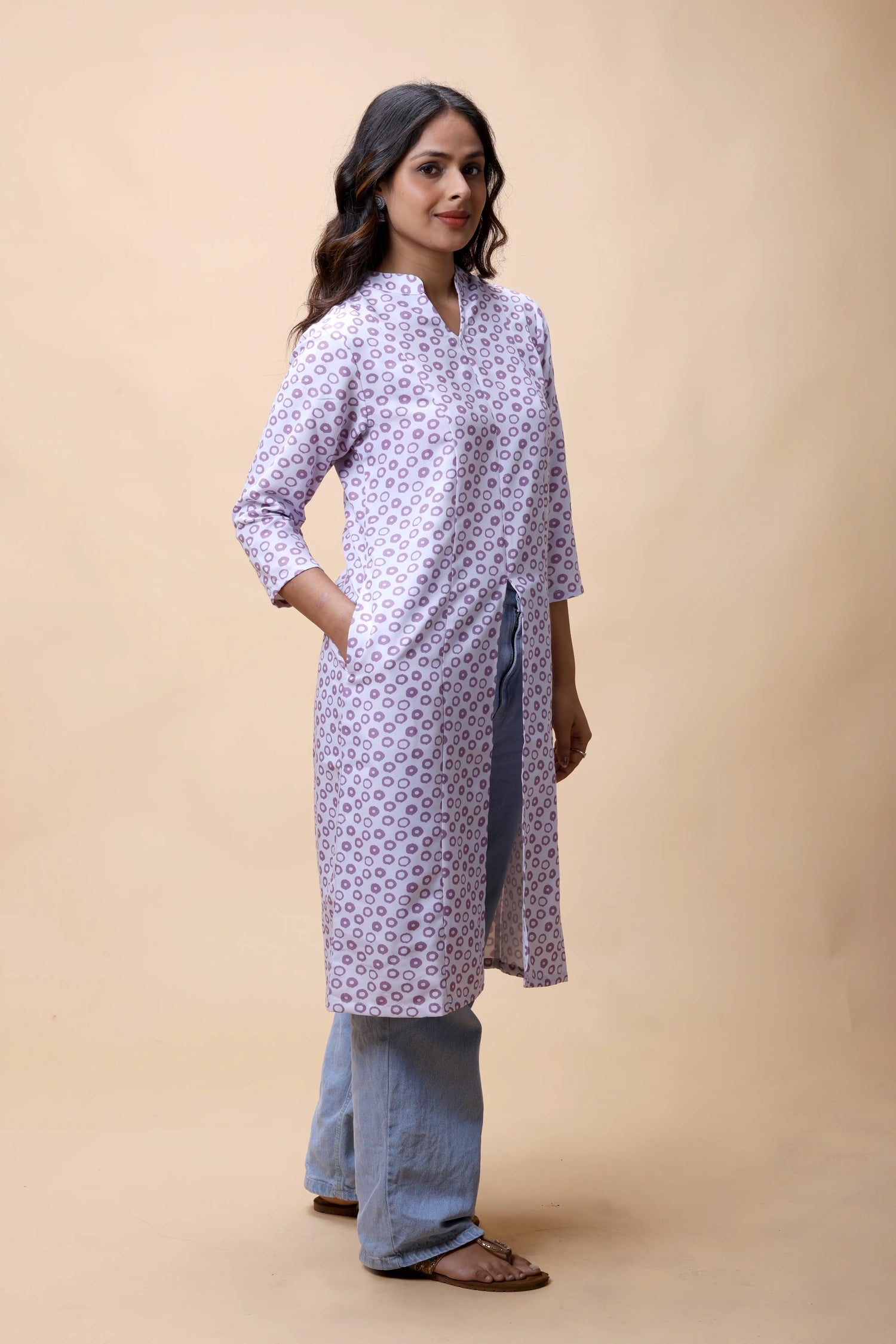 Brown and Purple Front Slit Pocket Kurti for Women All There