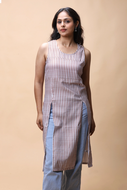 Shop Brown Printed 2 Slit Long Kurta For Women online at allthere.in