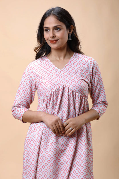 Shop Pink Empire Line Printed Women Long kurta With Pants online at allthere.in