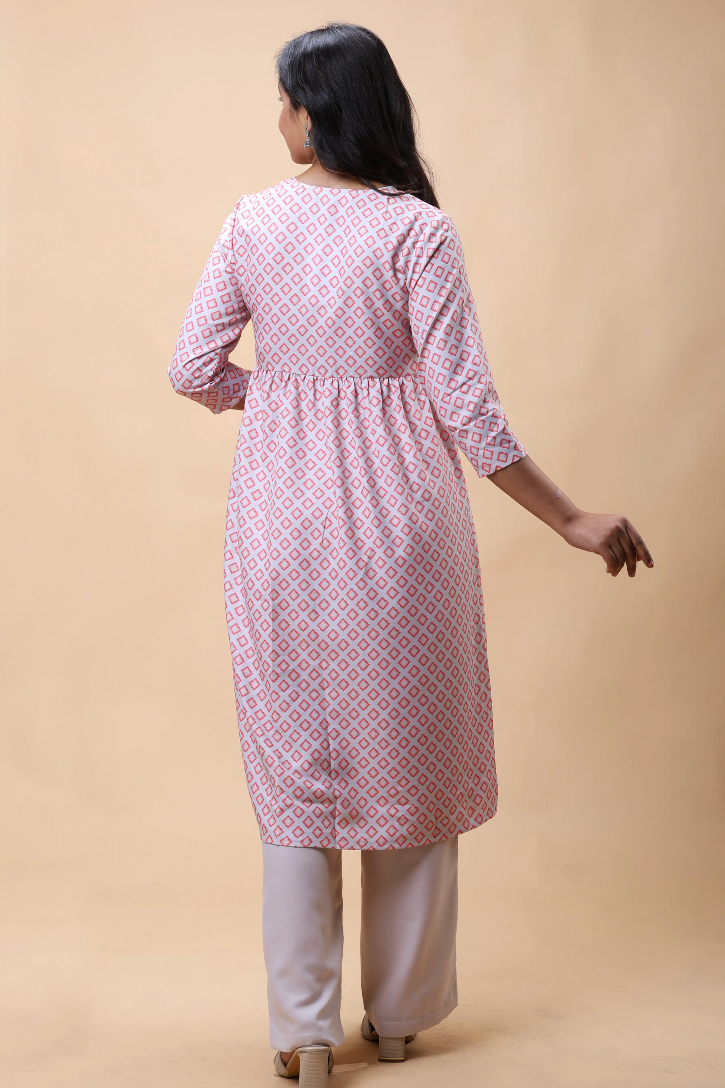 Shop Pink Empire Line Printed Women Long kurta With Pants online at allthere.in