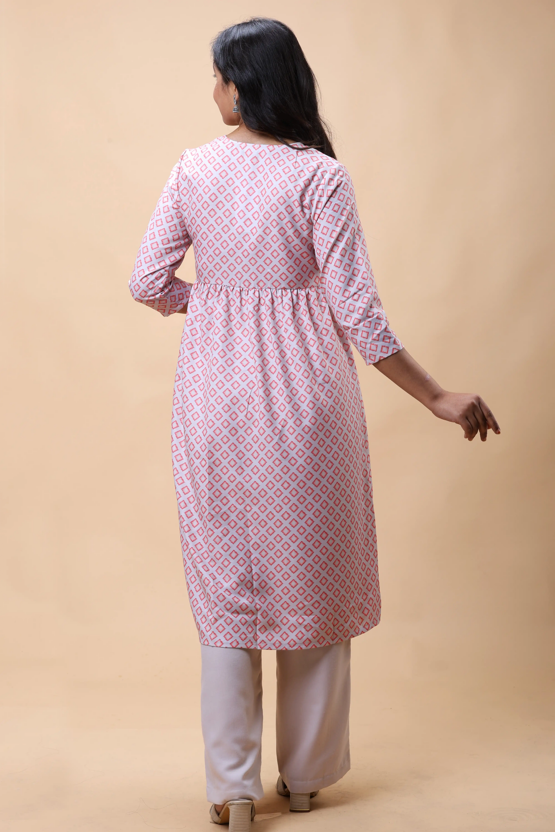 Shop Pink Empire Line Printed Women Long kurta With Pants online at allthere.in