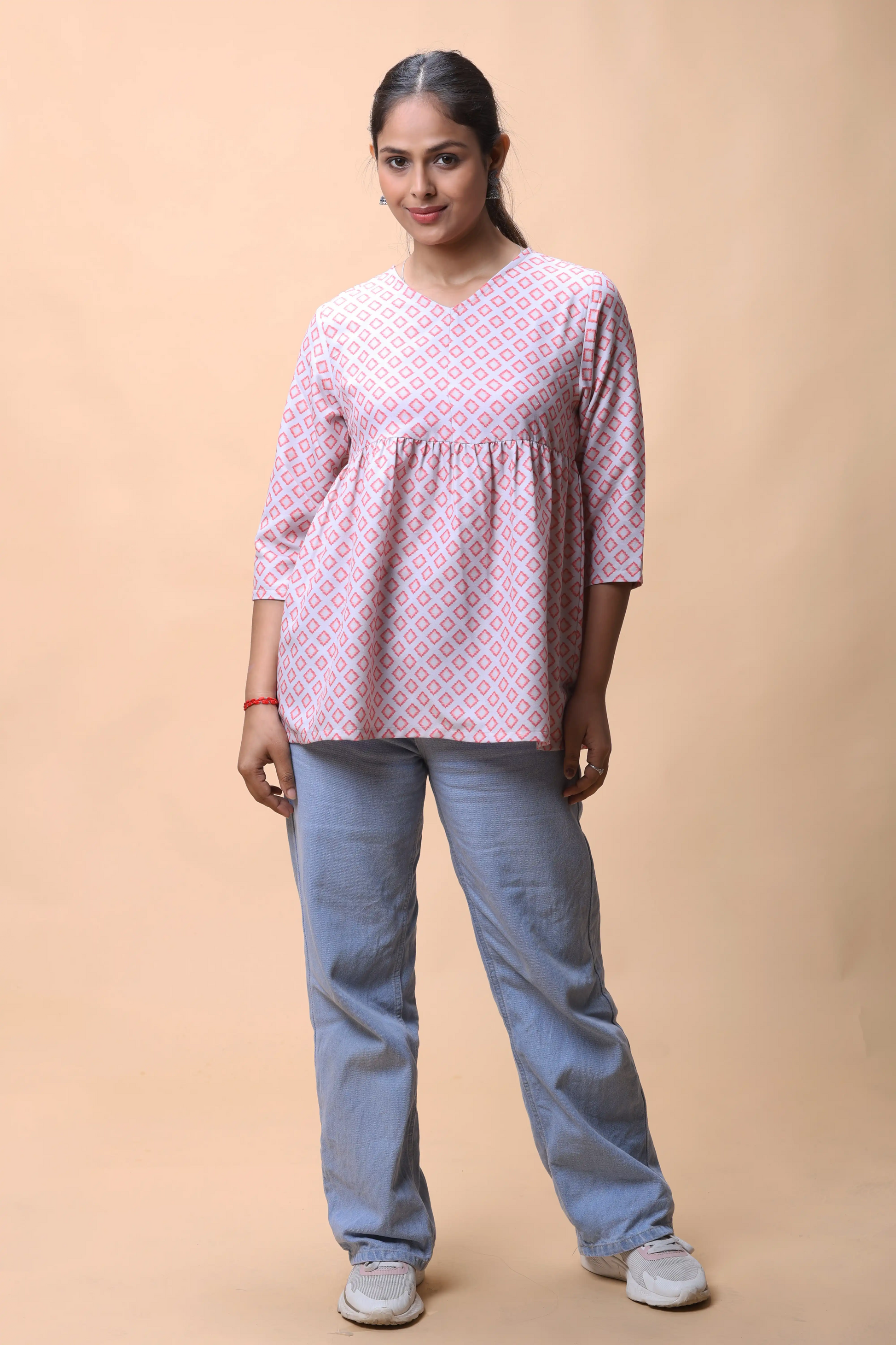 Shop Pink Ikkat Print Peplum Short Kurti For Women online at allthere.in