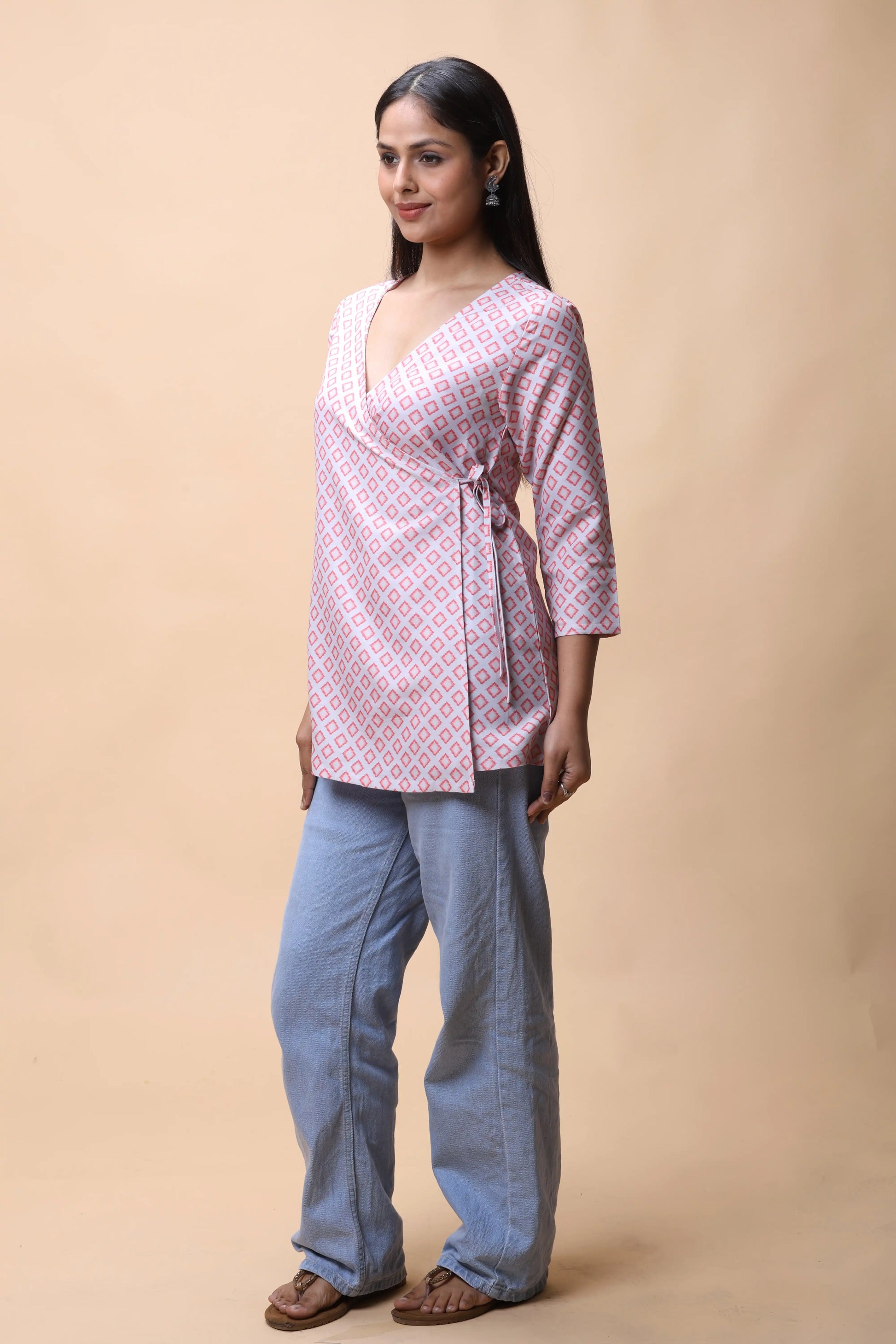 shop Pink Wrap Around Printed Short Kurti For Women online at allthere.in