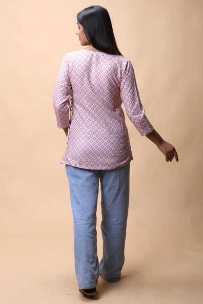 shop Pink Wrap Around Printed Short Kurti For Women online at allthere.in
