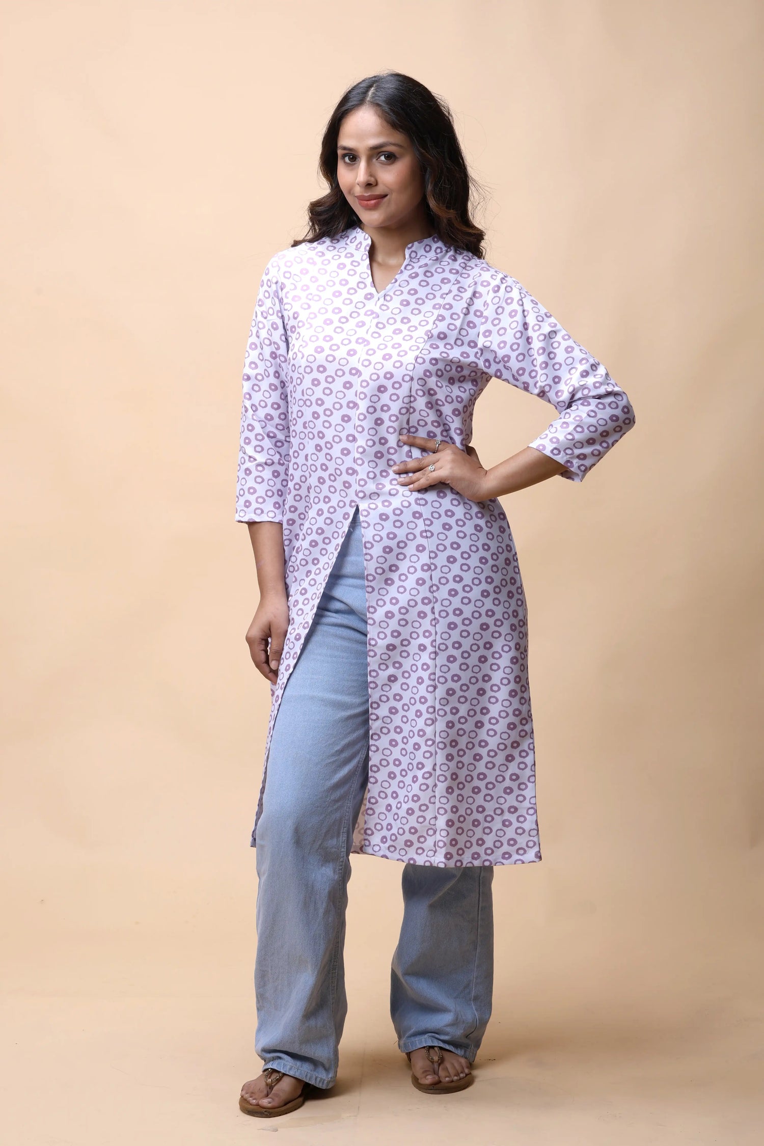 shop Purple Printed Front Slit Long Kurta For Women online at allthere.in