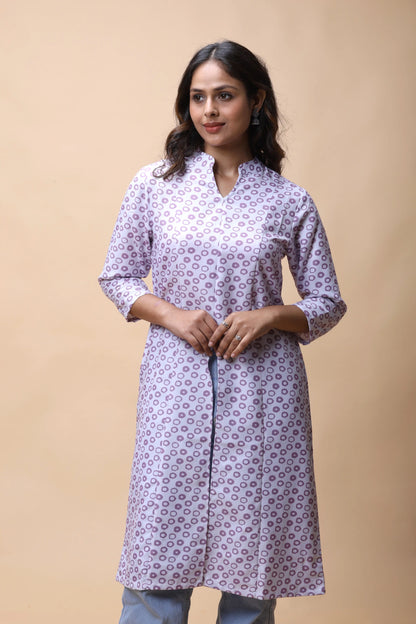 shop Purple Printed Front Slit Long Kurta For Women online at allthere.in