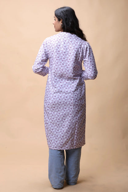 shop Purple Printed Front Slit Long Kurta For Women online at allthere.in